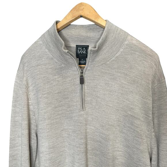 Jos A Bank Tan Merino Wool Quarter Zip Pullover XL - Picture 3 of 7